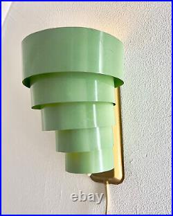 Art Deco Seafoam Green Tiered Wall Sconce Vintage Tin & Bakelite Light 1930s