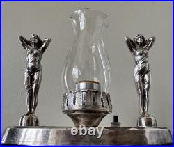 Art Deco Silver Plated Semi Nude Lady Statuette Table Lamp from Murray's Diner