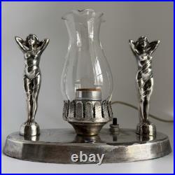 Art Deco Silver Plated Semi Nude Lady Statuette Table Lamp from Murray's Diner