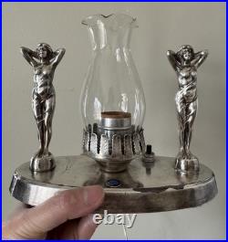 Art Deco Silver Plated Semi Nude Lady Statuette Table Lamp from Murray's Diner