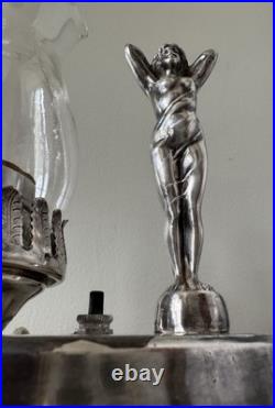 Art Deco Silver Plated Semi Nude Lady Statuette Table Lamp from Murray's Diner