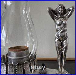 Art Deco Silver Plated Semi Nude Lady Statuette Table Lamp from Murray's Diner