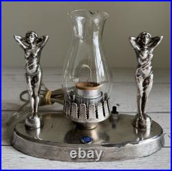 Art Deco Silver Plated Semi Nude Lady Statuette Table Lamp from Murray's Diner