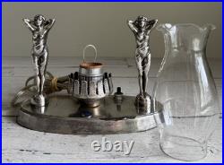 Art Deco Silver Plated Semi Nude Lady Statuette Table Lamp from Murray's Diner