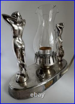 Art Deco Silver Plated Semi Nude Lady Statuette Table Lamp from Murray's Diner