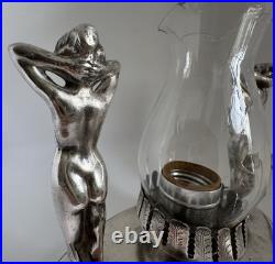 Art Deco Silver Plated Semi Nude Lady Statuette Table Lamp from Murray's Diner