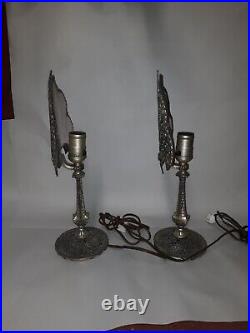 Art Deco Silvered Metal Mantle Luster Lamps Oscar Bach Style
