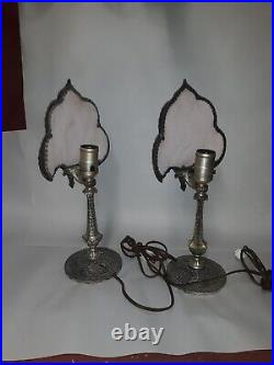 Art Deco Silvered Metal Mantle Luster Lamps Oscar Bach Style