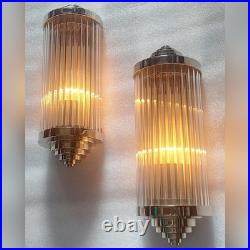 Art Deco Skyscraper Wall Sconce Light Nickel Brass & Glass Rod Wall Lamp Deco