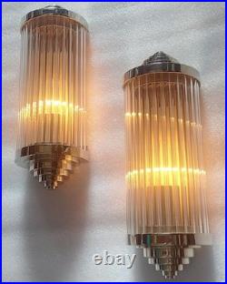 Art Deco Skyscraper Wall Sconce Light Nickel Brass & Glass Rod Wall Lamp Deco