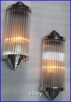 Art Deco Skyscraper Wall Sconce Light Nickel Brass & Glass Rod Wall Lamp Deco