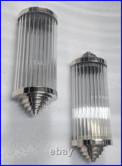 Art Deco Skyscraper Wall Sconce Light Nickel Brass & Glass Rod Wall Lamp Deco
