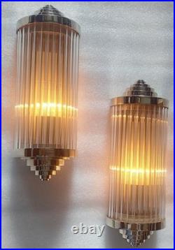 Art Deco Skyscraper Wall Sconce Light Nickel Brass & Glass Rod Wall Lamp Deco