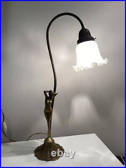 Art Deco Solid Bronze Nude Lady Table Lamp. 22 Inches. 1 Glass Lamp