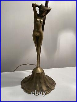 Art Deco Solid Bronze Nude Lady Table Lamp. 22 Inches. 1 Glass Lamp