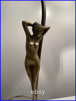 Art Deco Solid Bronze Nude Lady Table Lamp. 22 Inches. 1 Glass Lamp