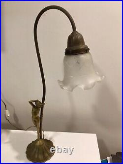 Art Deco Solid Bronze Nude Lady Table Lamp. 22 Inches. 1 Glass Lamp