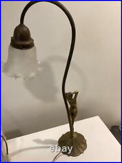 Art Deco Solid Bronze Nude Lady Table Lamp. 22 Inches. 1 Glass Lamp