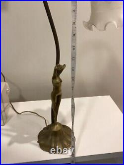 Art Deco Solid Bronze Nude Lady Table Lamp. 22 Inches. 1 Glass Lamp