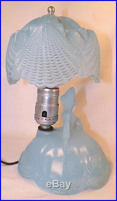 Art Deco Southern Belle Lamp Blue Glass Lady Shell Shade Vintage Bedroom Boudoir