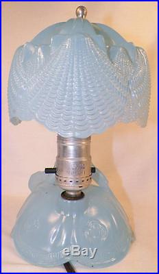 Art Deco Southern Belle Lamp Blue Glass Lady Shell Shade Vintage Bedroom Boudoir