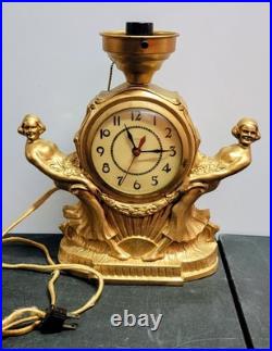 Art Deco Spelter Clock Lamp With 2 Semi Nude Ladies Dancers Figural RARE
