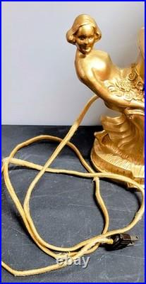 Art Deco Spelter Clock Lamp With 2 Semi Nude Ladies Dancers Figural RARE