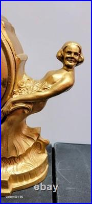 Art Deco Spelter Clock Lamp With 2 Semi Nude Ladies Dancers Figural RARE