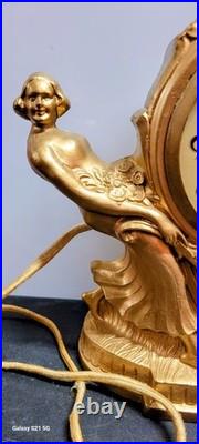Art Deco Spelter Clock Lamp With 2 Semi Nude Ladies Dancers Figural RARE