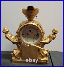 Art Deco Spelter Clock Lamp With 2 Semi Nude Ladies Dancers Figural RARE