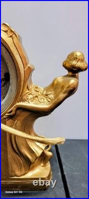 Art Deco Spelter Clock Lamp With 2 Semi Nude Ladies Dancers Figural RARE
