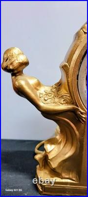 Art Deco Spelter Clock Lamp With 2 Semi Nude Ladies Dancers Figural RARE