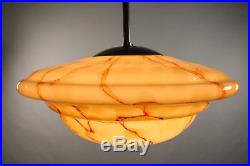 Art Deco Stab Pendel Leuchte Marmor Glas Schirm Hänge Lampe 30er 40er