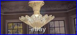 Art Deco Starburst Glass & Porcelain Ceiling Light Fixture Pendant