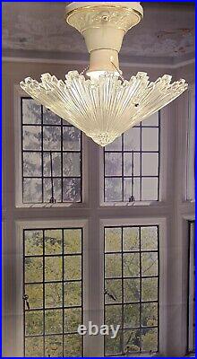 Art Deco Starburst Glass & Porcelain Ceiling Light Fixture Pendant