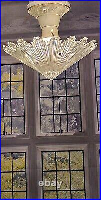 Art Deco Starburst Glass & Porcelain Ceiling Light Fixture Pendant