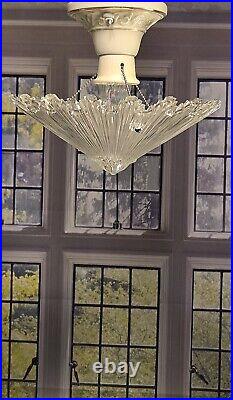 Art Deco Starburst Glass & Porcelain Ceiling Light Fixture Pendant