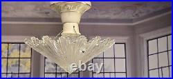 Art Deco Starburst Glass & Porcelain Ceiling Light Fixture Pendant