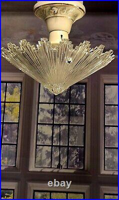 Art Deco Starburst Glass & Porcelain Ceiling Light Fixture Pendant