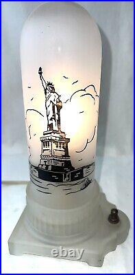 Art Deco Statue of Liberty Frosted White Glass Electric Lamp Boudoir Rare