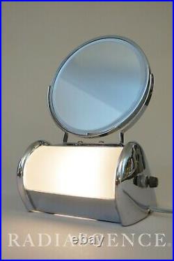 Art Deco Streamline Chrome Optical Magnifier Vanity Mirror Lamp Power Plug 1930s