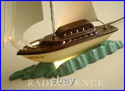 Art Deco Streamline Modern Yacht Cutter Sailboat Nautical Sculpture Table Lamp