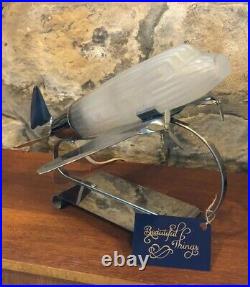 Art Deco Style Chrome And Frosted Glass Airplane Design Table Lamp