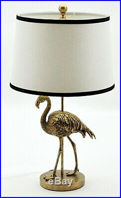 Art Deco Style Gold Flamingo Table Lamp With Black & White Shade 68cm