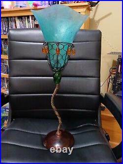 Art Deco Style Handmade Wrought Iron Stem Table Lamp Shade & Base Acrylic
