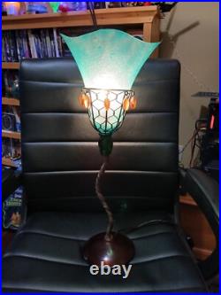 Art Deco Style Handmade Wrought Iron Stem Table Lamp Shade & Base Acrylic