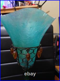 Art Deco Style Handmade Wrought Iron Stem Table Lamp Shade & Base Acrylic