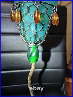 Art Deco Style Handmade Wrought Iron Stem Table Lamp Shade & Base Acrylic
