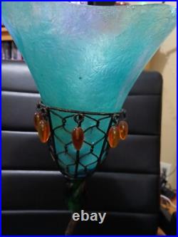 Art Deco Style Handmade Wrought Iron Stem Table Lamp Shade & Base Acrylic