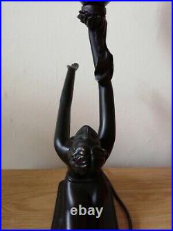 Art Deco Style Kneeling Semi Nude Lady Holding Globe Table Lamp